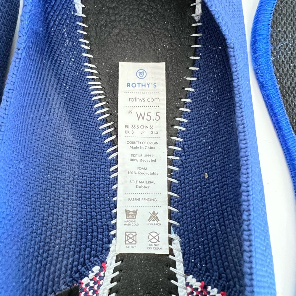 Rothy's The Point Women's Blue Knit Flats Red and White Heel Stripe - Picture 6 of 7